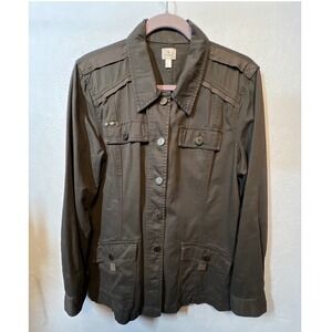 Dressbarn Utility Jacket Military Style Button Front‎ Olive Green Size L